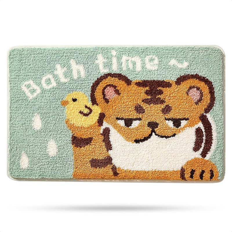 Molesun Cute Tiger Bath Rug 20x31 NonSlip Soft Microfiber Bath Mat for Bathroom Super Water Absorbent Shaggy Floor Mats for Kids Room Bedroom Kitchen Tiger