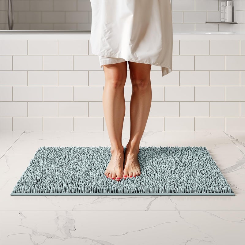 ITSOFT Plush Bathroom Rug 34x21 Absorbent Machine Washable Non Slip Chenille Bath Mats Quick Dry Bathmat Bath Rugs for Bath Shower Bedroom or Door Mat Spa Blue