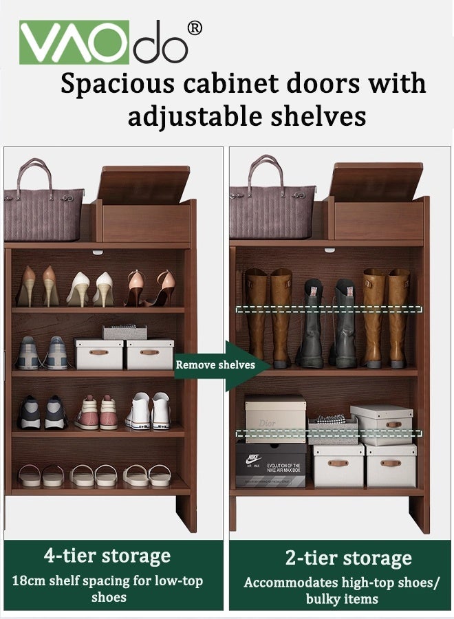 فاو دو خزانة أحذية بباب ودرج، خزانة أحذية قائمة بذاتها ذات سعة كبيرة، تخزين مفتوح على سطح العمل، منظم أحذية للمدخل، خزانة أحذية بأرفف قابلة للتعديل 90*30*82 سم - Image 2
