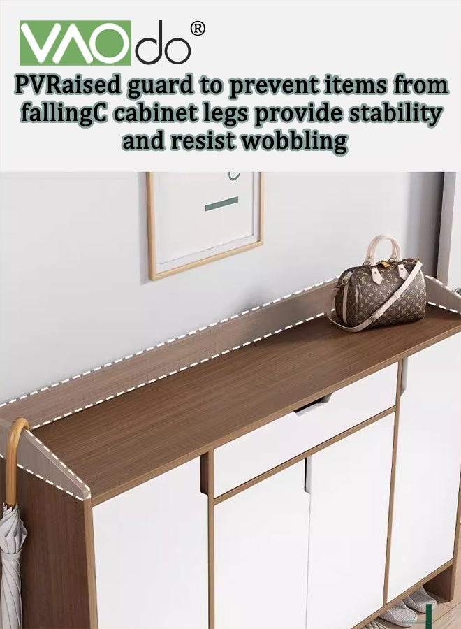 فاو دو خزانة أحذية بباب ودرج، خزانة أحذية قائمة بذاتها ذات سعة كبيرة، تخزين مفتوح على سطح العمل، منظم أحذية للمدخل، خزانة أحذية بأرفف قابلة للتعديل 90*30*82 سم - Image 3