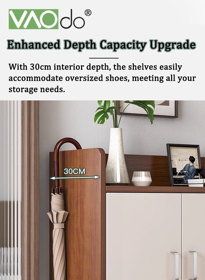 فاو دو خزانة أحذية بباب ودرج، خزانة أحذية قائمة بذاتها ذات سعة كبيرة، تخزين مفتوح على سطح العمل، منظم أحذية للمدخل، خزانة أحذية بأرفف قابلة للتعديل 90*30*82 سم - Image 4