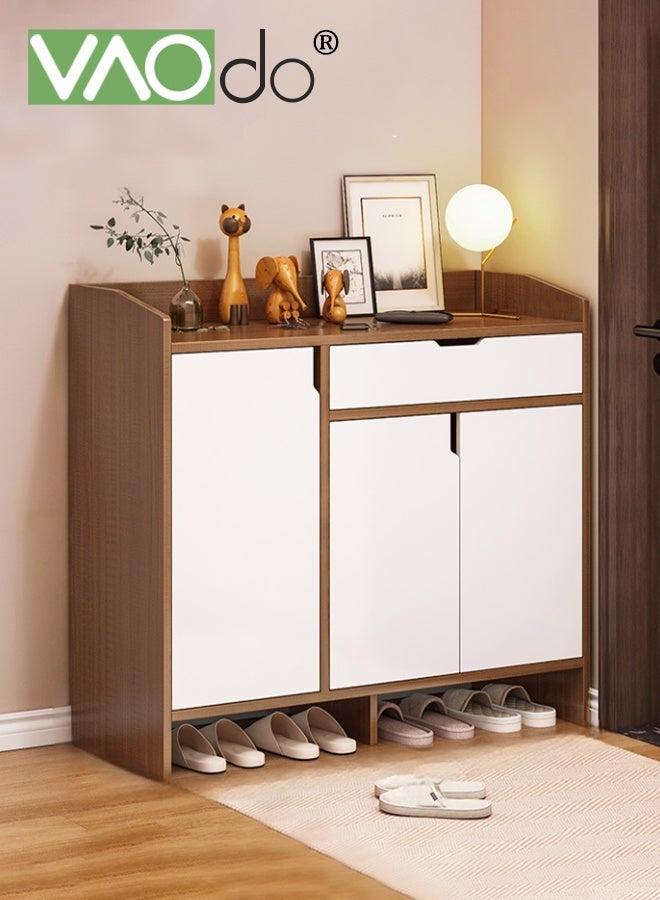 فاو دو خزانة أحذية بباب ودرج، خزانة أحذية قائمة بذاتها ذات سعة كبيرة، تخزين مفتوح على سطح العمل، منظم أحذية للمدخل، خزانة أحذية بأرفف قابلة للتعديل 90*30*82 سم - Image 1
