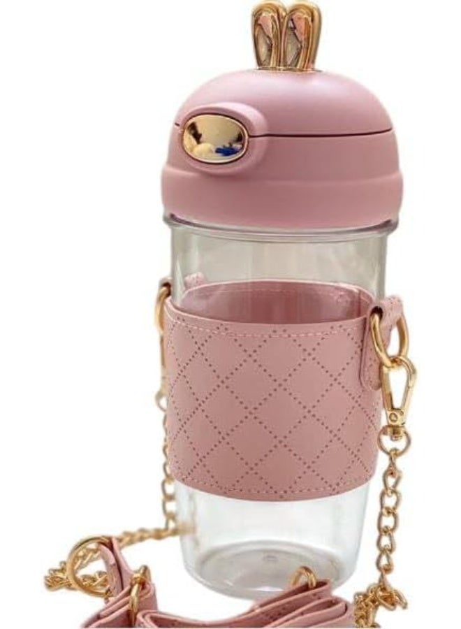 سبيس شوب زجاجة مياه بلاستيكية لطيفة على شكل أرنب سعة 550 مل مع شفاطة ، زجاجة مياه للأطفال(بينك) - Image 1