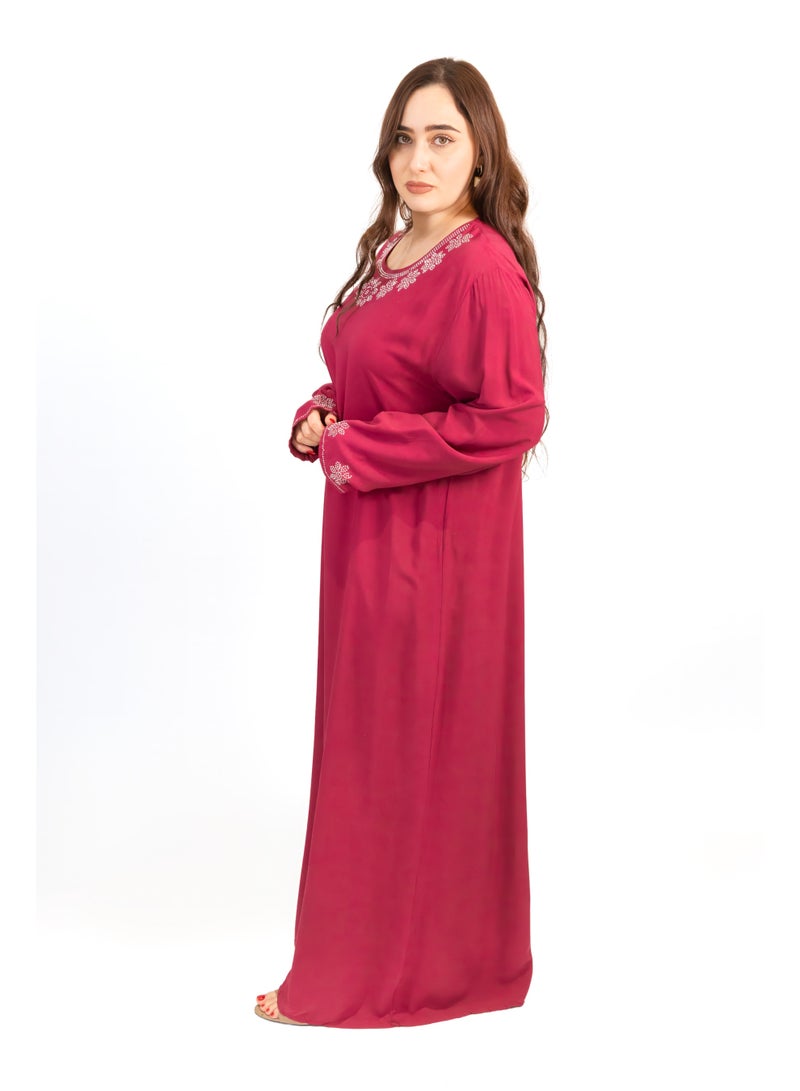 لـيـنـيـل Linelle Wine Red Cotton Rayon Jalabiya with Stone Embellishment - Image 2