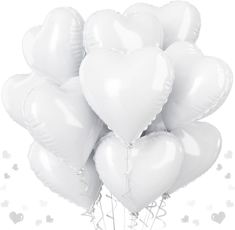 AMFIN (Pack of 10) 18 Inch Heart Foil Balloons - White - Image 1
