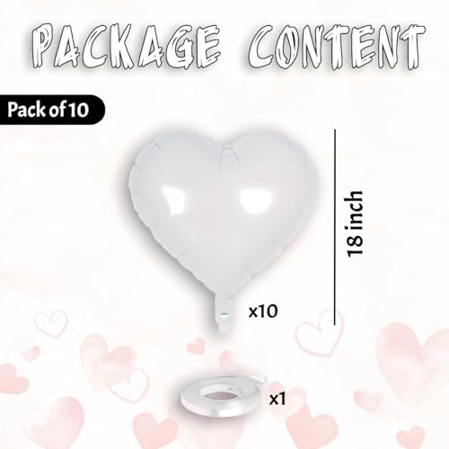 AMFIN (Pack of 10) 18 Inch Heart Foil Balloons - White - Image 2