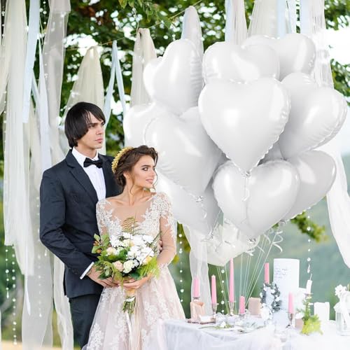 AMFIN (Pack of 10) 18 Inch Heart Foil Balloons - White - Image 5