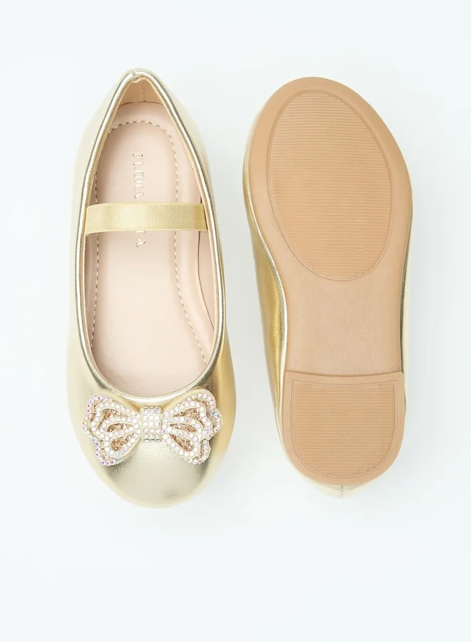Flora Bella By Shoexpress Bow Accent Slip-On Round Toe Ballerina Shoes with Elastic Strap