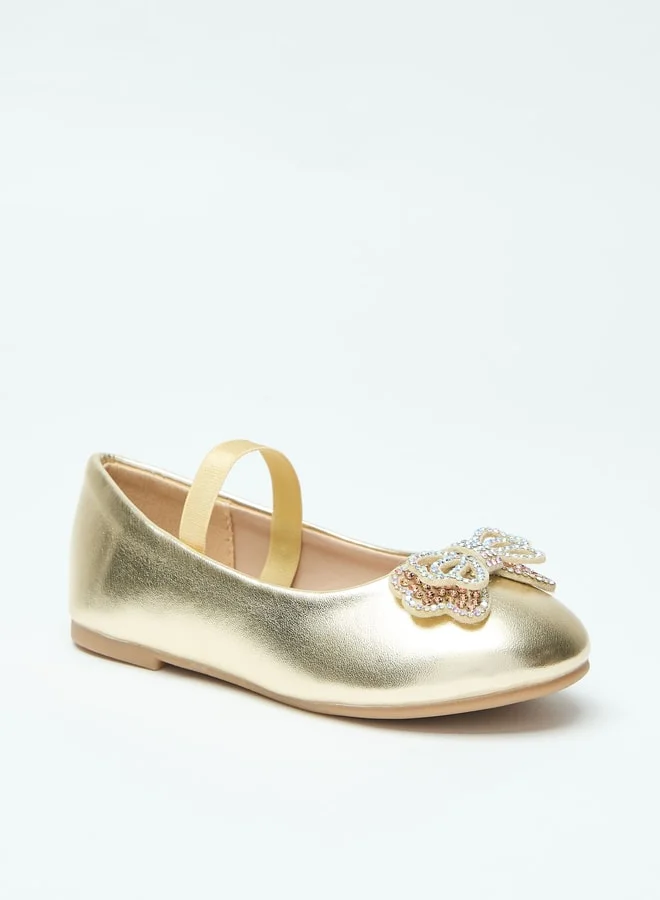 Flora Bella By Shoexpress Bow Accent Slip-On Round Toe Ballerina Shoes with Elastic Strap