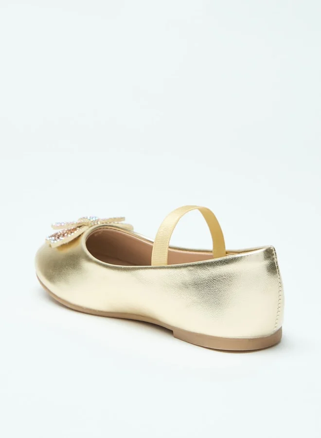 Flora Bella By Shoexpress Bow Accent Slip-On Round Toe Ballerina Shoes with Elastic Strap