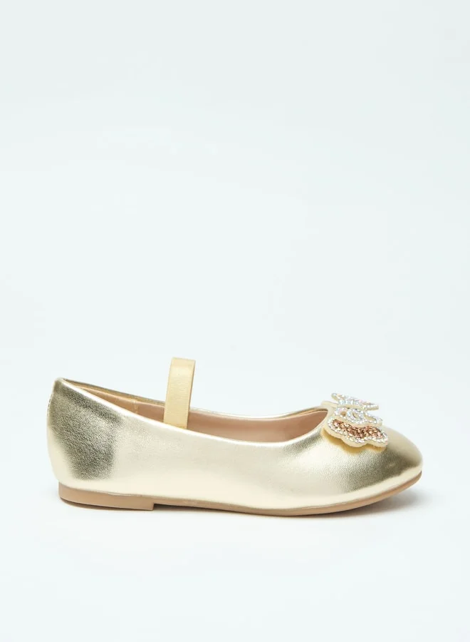 Flora Bella By Shoexpress Bow Accent Slip-On Round Toe Ballerina Shoes with Elastic Strap