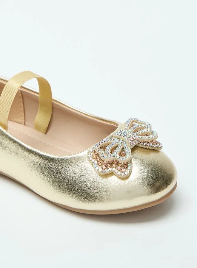 Flora Bella By Shoexpress Bow Accent Slip-On Round Toe Ballerina Shoes with Elastic Strap