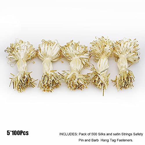 Renashed 4.5" 500Pcs Hang Tag Fasteners Silks and Satin Strings Safety Pin and Barb Easy and Fast to Attach (Beige) - Image 3