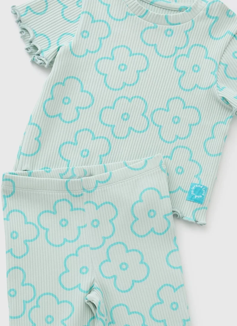 Matalan Girls Aqua Floral Top & Flares Set