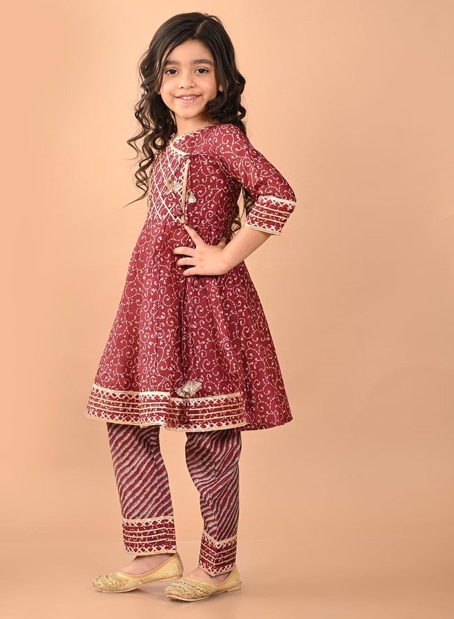 LILPICKS طقم أنغراخا كورتا بالازو مزين بتطريز غوتا باتي بنمط عرقي للفتيات (ماروني) (11-12 سنة) - Image 5