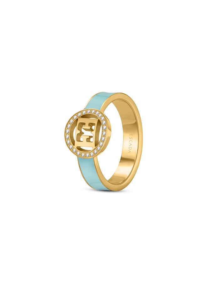 إسكادا خاتم إيزابيلا مطلي بالذهب بشعار مقصوص وحلية مينا زرقاء فاتحة - Image 1