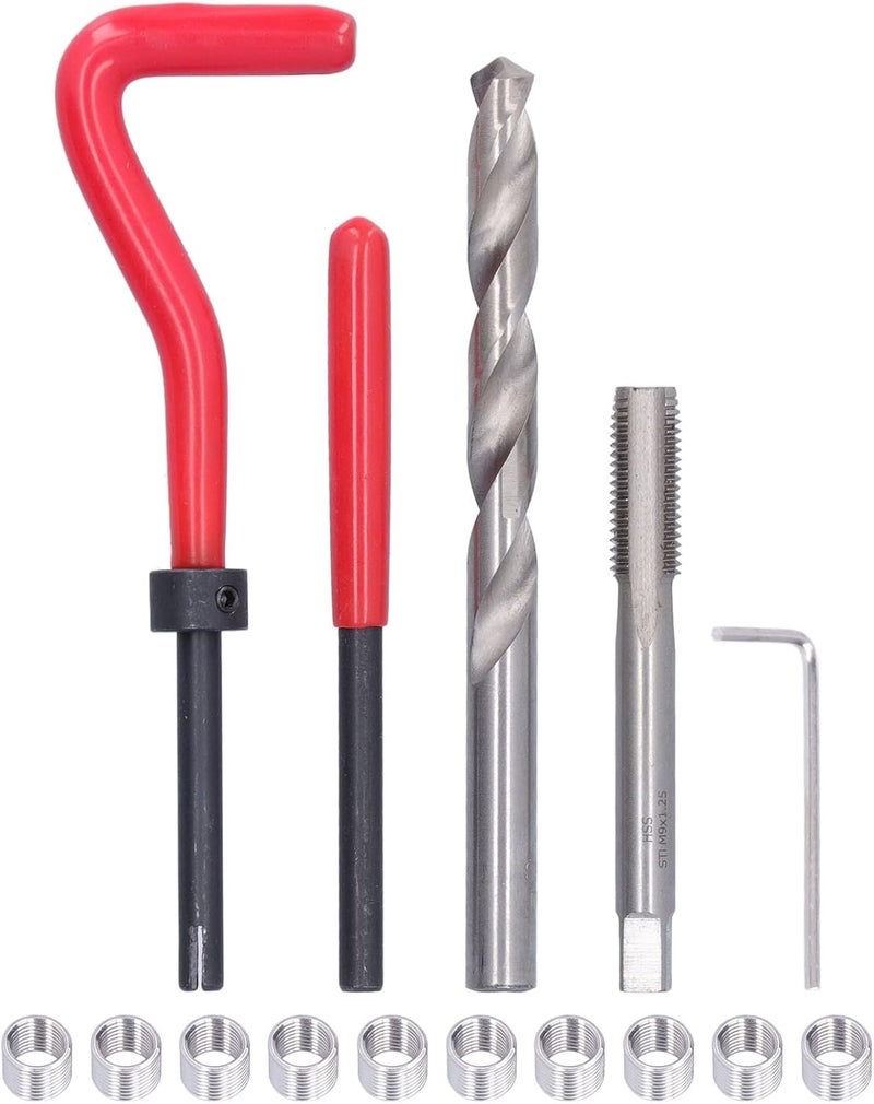 M9x1.25mm Thread Repair Inserts Kit, Wire Thread Insert Set for Damaged Threads Restoring, Includes Tap Drill and Installation Tools for Auto and Machine Repair - Image 1