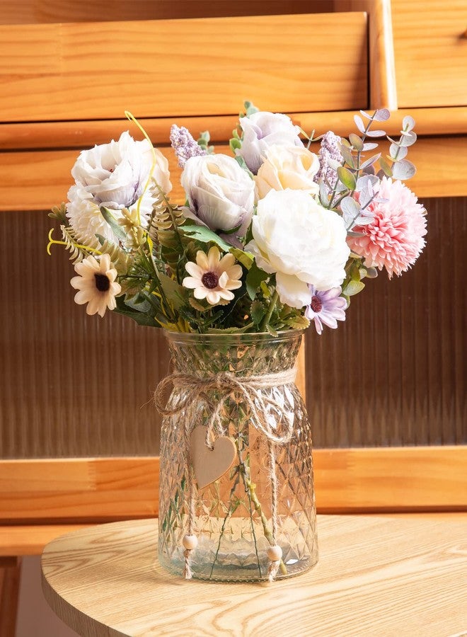 Aubcee Fake Flowers with Vase, Faux Peony Silk Flowers for Home Decor, Coffee Table, Living Room, Bathroom Plant Decor, Centerpiece Table Decorations - Image 4