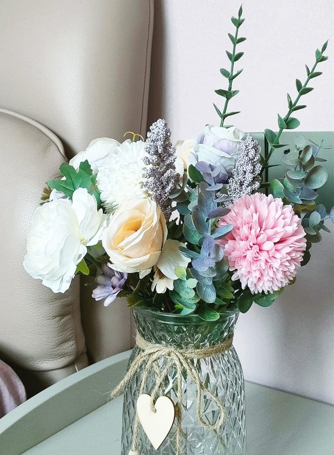 Aubcee Fake Flowers with Vase, Faux Peony Silk Flowers for Home Decor, Coffee Table, Living Room, Bathroom Plant Decor, Centerpiece Table Decorations - Image 2