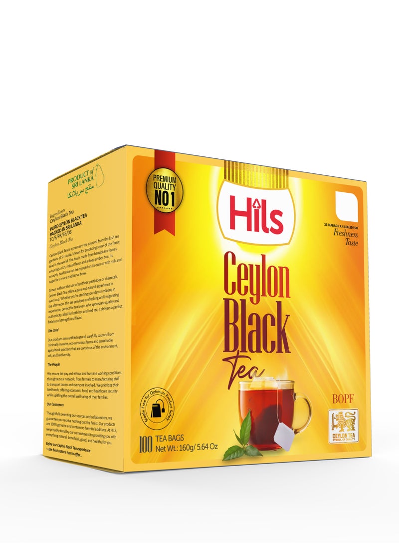 HILS Hils Ceylon Black Tea – 100 Tea Bags in 25 x 4 Aluminium Bag, Ceylon Black Tea - Image 1