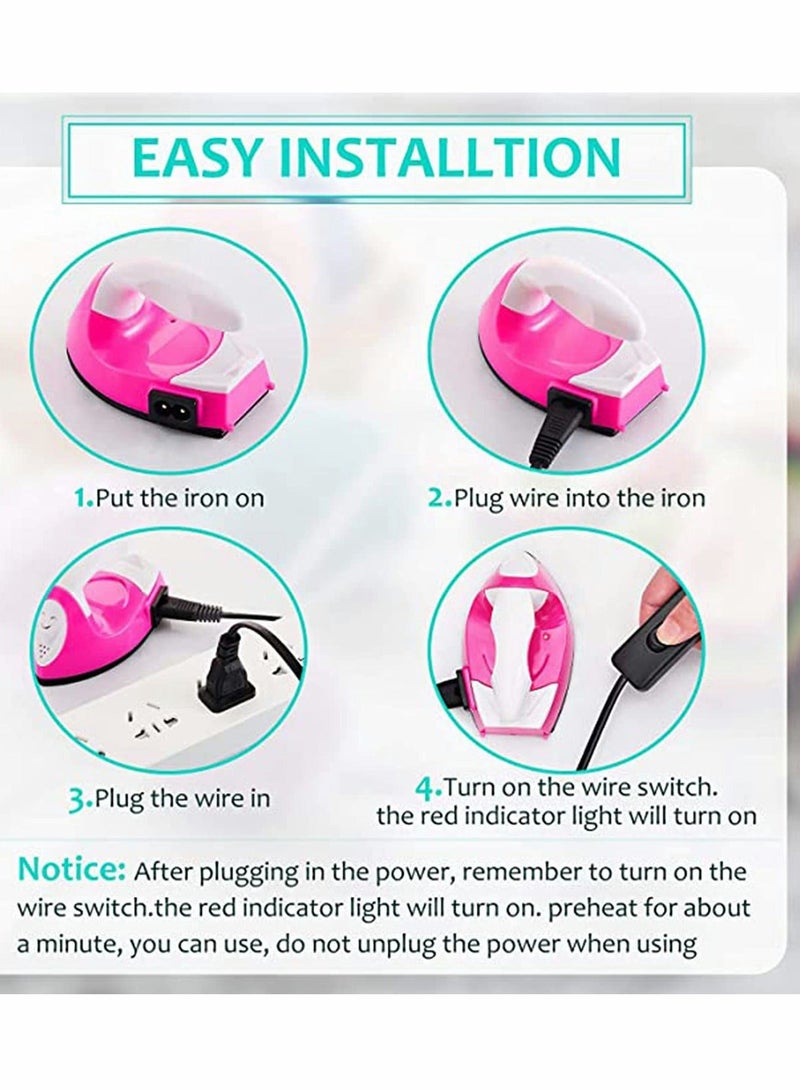 Mini Craft Iron, Heat Press Portable Handy Small with Charging Base Accessories for Beads Patch Clothes DIY T-Shirts Shoes Transfer Vinyl Projects (Pink)  - Image 3