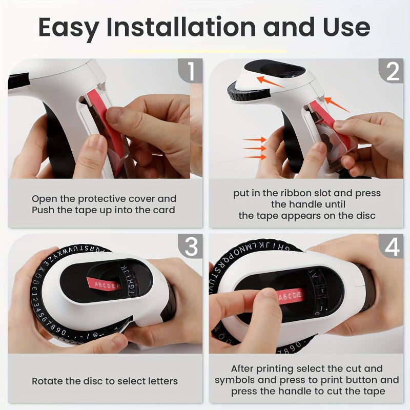 Pink Embossing Label Maker With 6 Tapes Vintage Manual Portable For Office Home Craft - Image 4