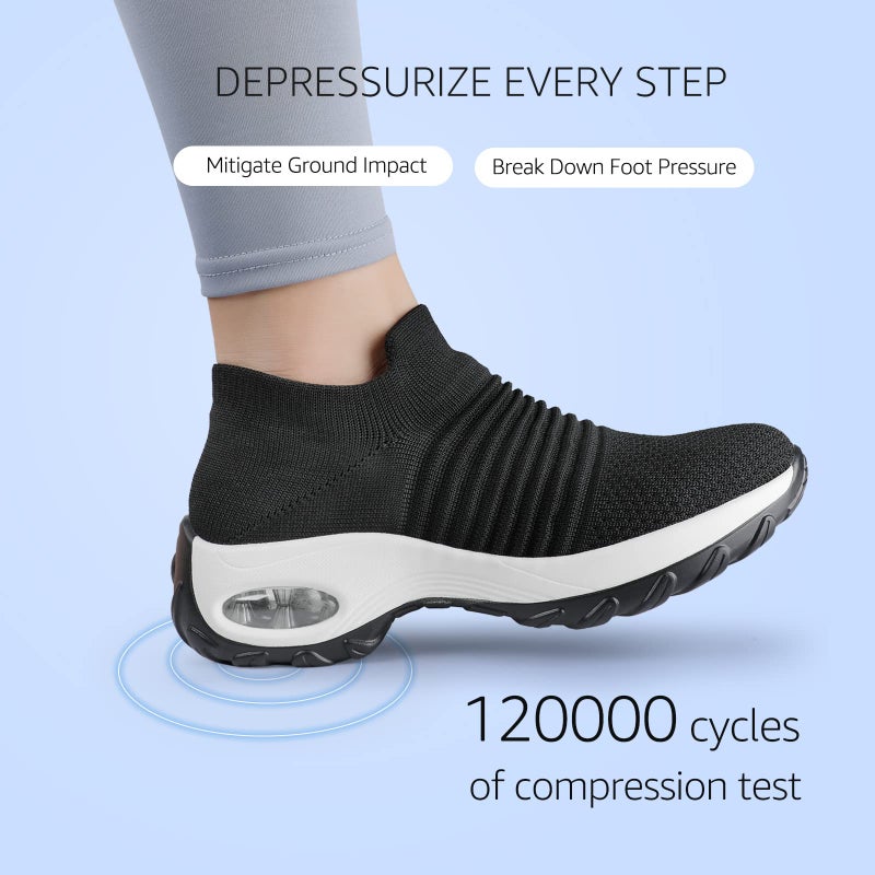HKR Walking Shoes for Women Summer Slip On Platform Tennis Sneakers Breathable Black/White 7(ZJW1839heibai38) - Image 2