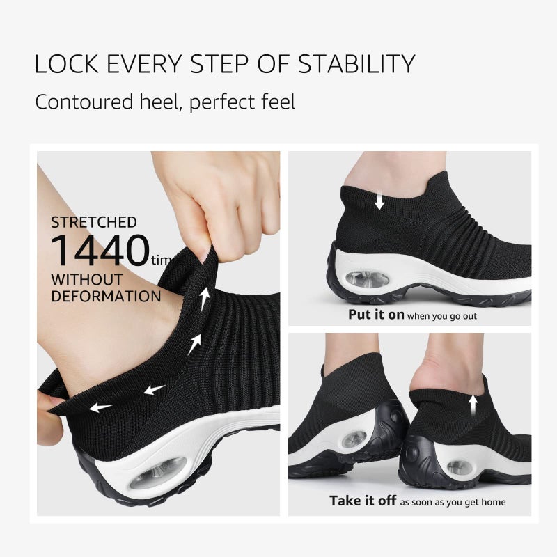 HKR Walking Shoes for Women Summer Slip On Platform Tennis Sneakers Breathable Black/White 7(ZJW1839heibai38) - Image 5