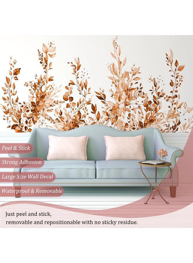 VePret Orange Plants Leaves Wall Decals Peel and Stick, Large Floral Flowers Vinyl Wall Stickers, Removable Vine Home Decor Art for Bedroom Living Room Classroom Office - Image 3