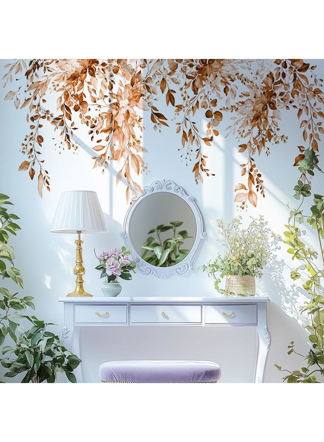 VePret Orange Plants Leaves Wall Decals Peel and Stick, Large Floral Flowers Vinyl Wall Stickers, Removable Vine Home Decor Art for Bedroom Living Room Classroom Office - Image 1