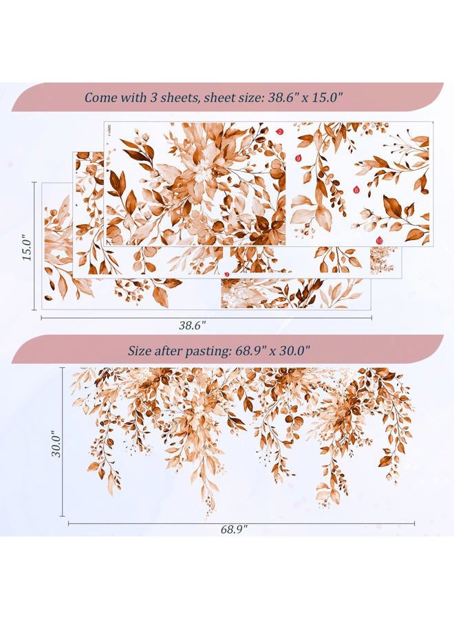 VePret Orange Plants Leaves Wall Decals Peel and Stick, Large Floral Flowers Vinyl Wall Stickers, Removable Vine Home Decor Art for Bedroom Living Room Classroom Office - Image 2