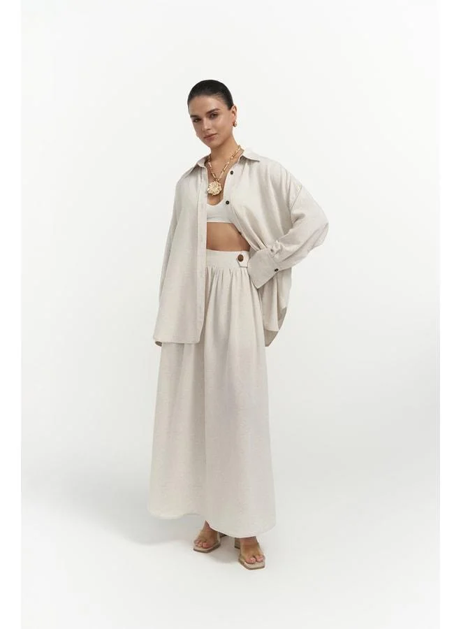 Ambra Beige Shirt Skirt Set