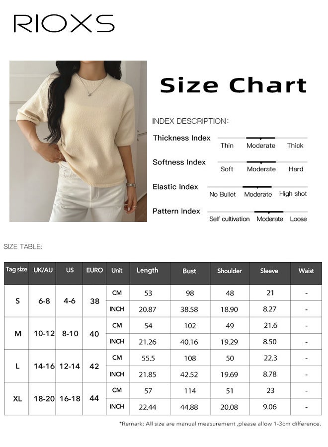 RIOXS Womens Short Sleeve Sweater, Crew Neck Knit Sweaters for Ladies, Lightweight Fall Casual Pullover Tops Business Outfits for  Work Travel Daily Wearing, Apricot - Image 4