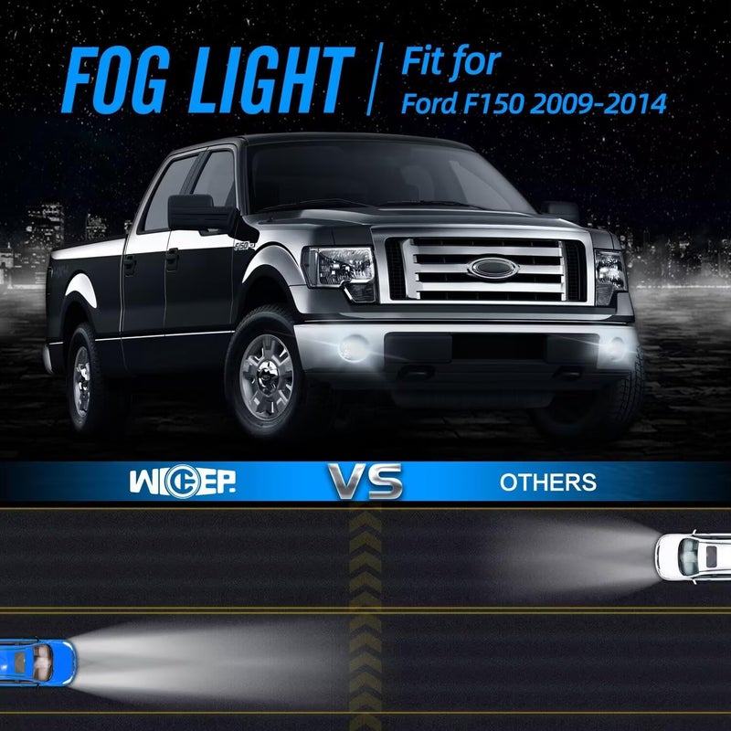 wideep Fog Light Assemblies with Bezels For F150 2009-2014 Ford, Upgrade Replacement Fog Lamp Assembly Kit with Housing, Plug and Play 3000K Yellow IP67 DC 12V 2Pcs, FL3Z-15200-A - Image 3