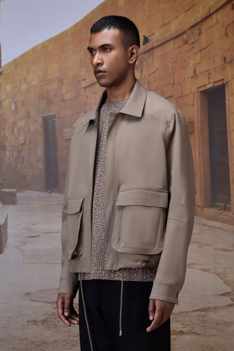 Genes Lecoanet Hemant Warm Beige Poly Viscose Lycra Jacket