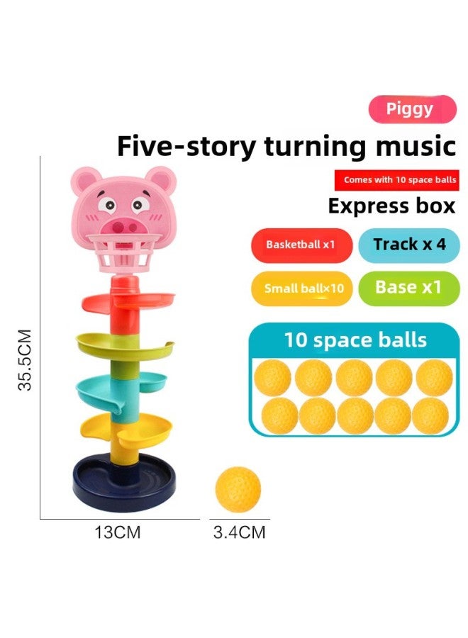 Cartoon Children's Basketball Hoop Toy Rolling Ball Slide Parent-child Interactive Fun Early Education Stacking Toy-Color:[minimum Order Of 100 Boxes/express Box] Five-layer Piggy Style (with 10 Balls) 563g  - Image 1