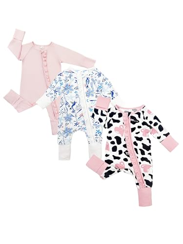Bow Dream Baby Girl Clothing Footies Bamboo Rayon Baby Girl Clothes Baby Romper Jumpsuit Newborn24 Months Pink Blue Flower Cow 612 Months - Image 1