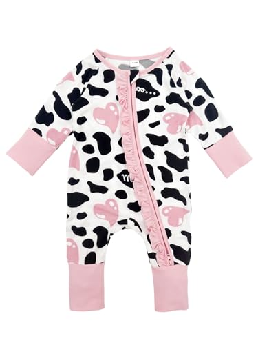 Bow Dream Baby Girl Clothing Footies Bamboo Rayon Baby Girl Clothes Baby Romper Jumpsuit Newborn24 Months Pink Blue Flower Cow 612 Months - Image 3