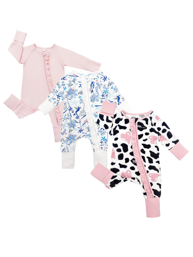 Bow Dream Baby Girl Clothing Footies Bamboo Rayon Baby Girl Clothes Baby Romper Jumpsuit Newborn24 Months Pink Blue Flower Cow 612 Months - Image 2