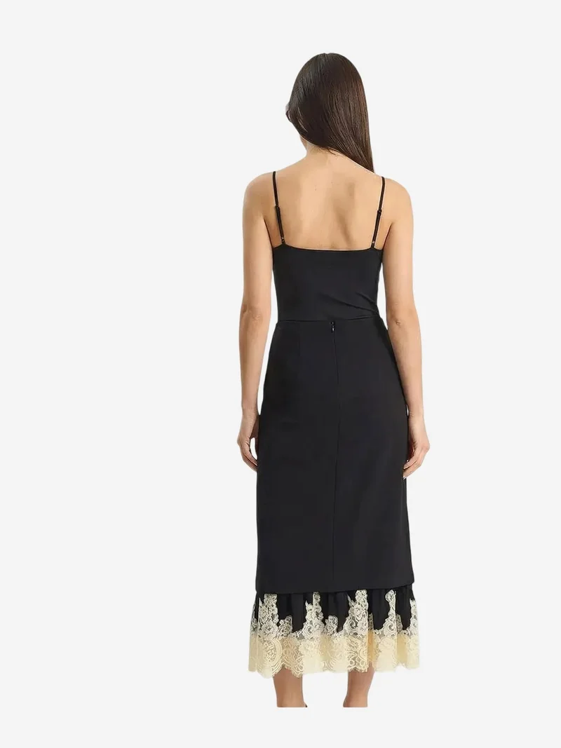 Bianco Lucci Black LUCCI High Waist Midi Skirt with Lace Bottom for Women | Best Price UAE