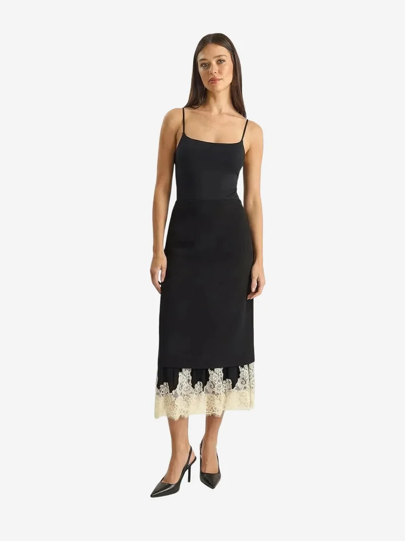 بيانكو لوتشي LUCCI High Waist Midi Skirt with Lace Bottom