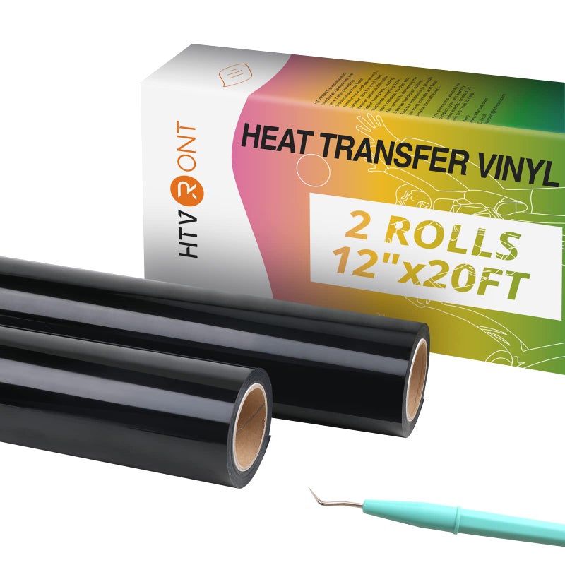 HTVRONT Black Heat Transfer Vinyl Rolls  2 Rolls 12 x 20ft Black Iron on Vinyl for Shirts HTV for All Cutting Machines  Easy to Cut  Weed for Craft Heat Transfer Design