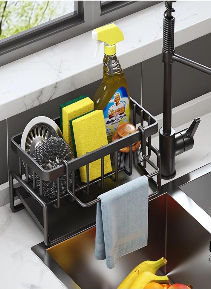 XVersion Sink Organiser, Kitchen Organiser Stainless Steel with Self-Draining Tray for Sponge Holder, Towel Holder, Dish Cloth Holder, Super Organiser for Kitchen and Bathroom  - Image 1