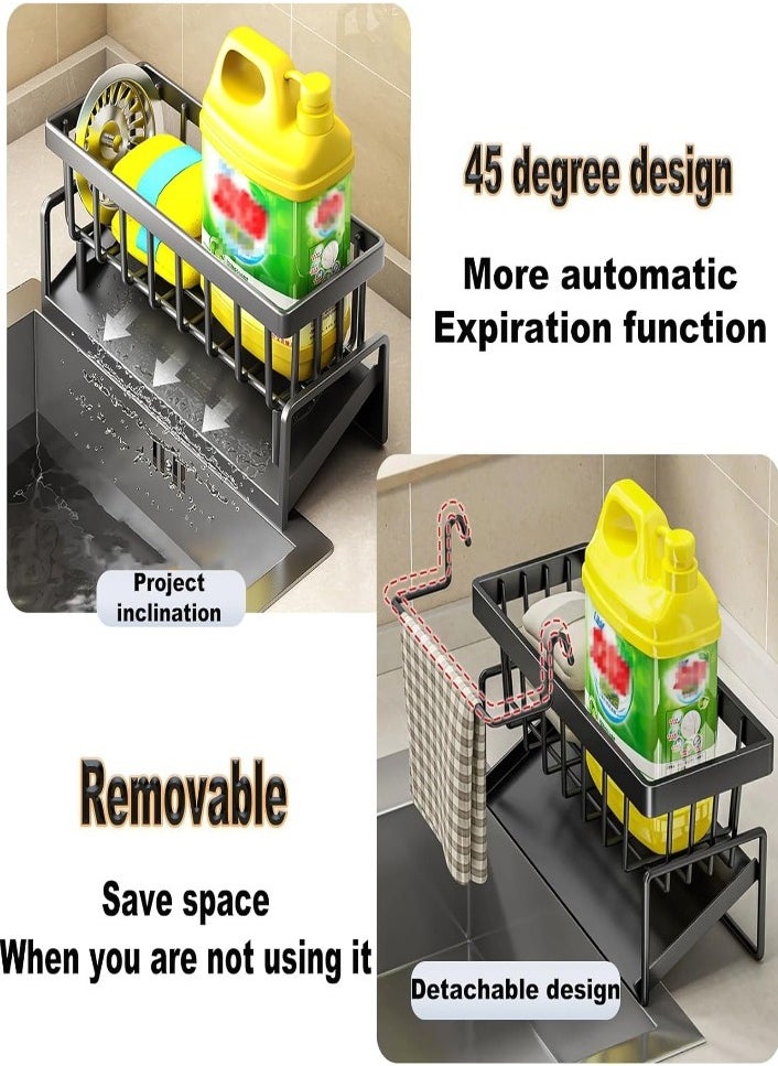XVersion Sink Organiser, Kitchen Organiser Stainless Steel with Self-Draining Tray for Sponge Holder, Towel Holder, Dish Cloth Holder, Super Organiser for Kitchen and Bathroom  - Image 3