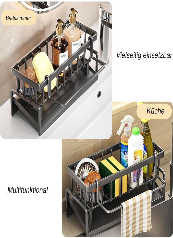 XVersion Sink Organiser, Kitchen Organiser Stainless Steel with Self-Draining Tray for Sponge Holder, Towel Holder, Dish Cloth Holder, Super Organiser for Kitchen and Bathroom  - Image 4