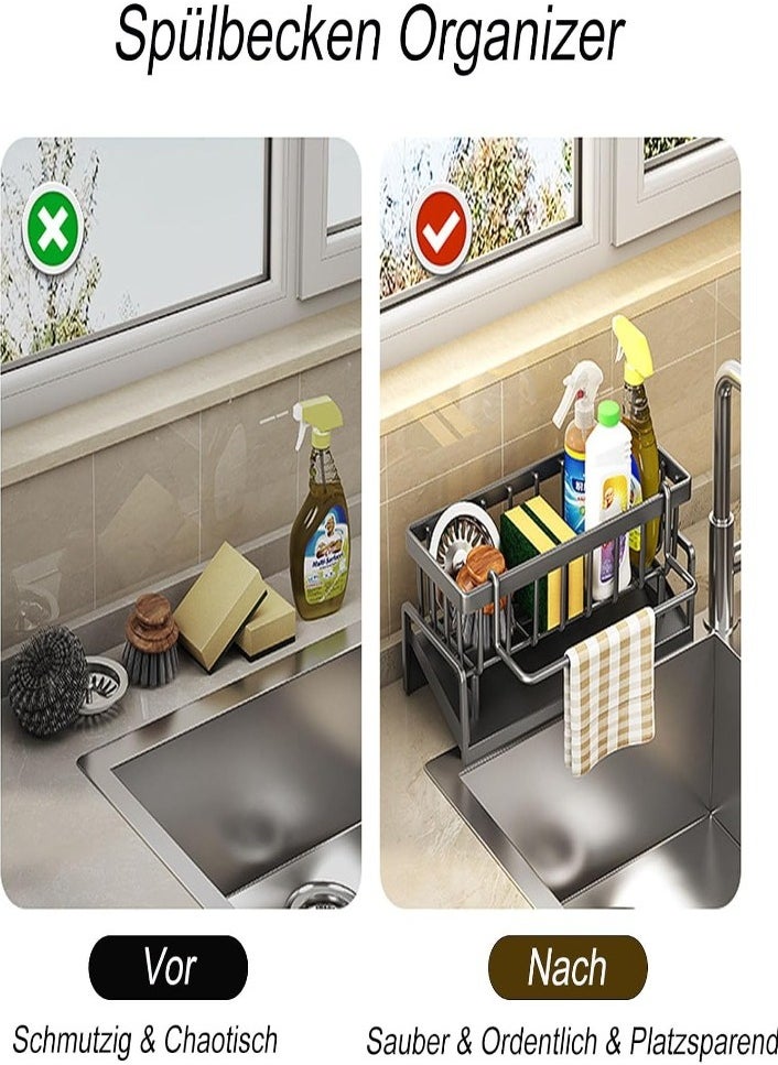 XVersion Sink Organiser, Kitchen Organiser Stainless Steel with Self-Draining Tray for Sponge Holder, Towel Holder, Dish Cloth Holder, Super Organiser for Kitchen and Bathroom  - Image 5