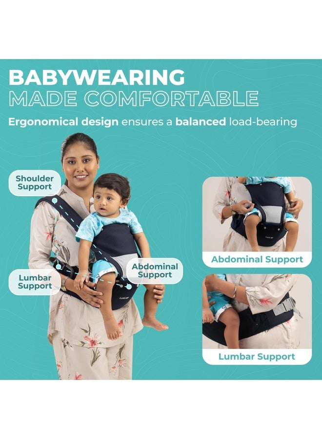 Luvlap Comfy Newborn Baby Carrier with Detachable Hip Seat (3 in 1), Ergonomically Designed (6-24 Months), 6 Baby Carrying Modes, Carrying Capacity 15Kg, Blue - Image 4