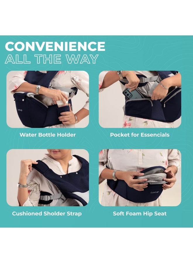 Luvlap Comfy Newborn Baby Carrier with Detachable Hip Seat (3 in 1), Ergonomically Designed (6-24 Months), 6 Baby Carrying Modes, Carrying Capacity 15Kg, Blue - Image 5