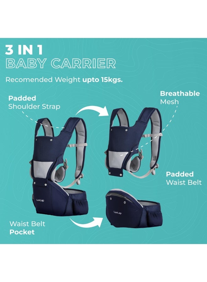 Luvlap Comfy Newborn Baby Carrier with Detachable Hip Seat (3 in 1), Ergonomically Designed (6-24 Months), 6 Baby Carrying Modes, Carrying Capacity 15Kg, Blue - Image 3