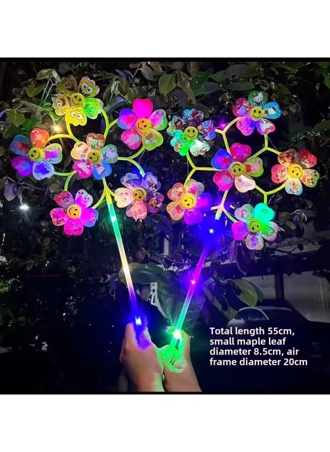 Luminous Cartoon Windmill Children's Toy Handheld With Light Three Adjustable Colorful Windmill Night Market Stall Square Wholesale-Color:Luminous Three-gear Smiling Face Six-wheel Windmill (random Hair)  - Image 1